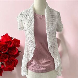 MAJORA White Boho Crochet Bolero Short Sleeve Cardigan M